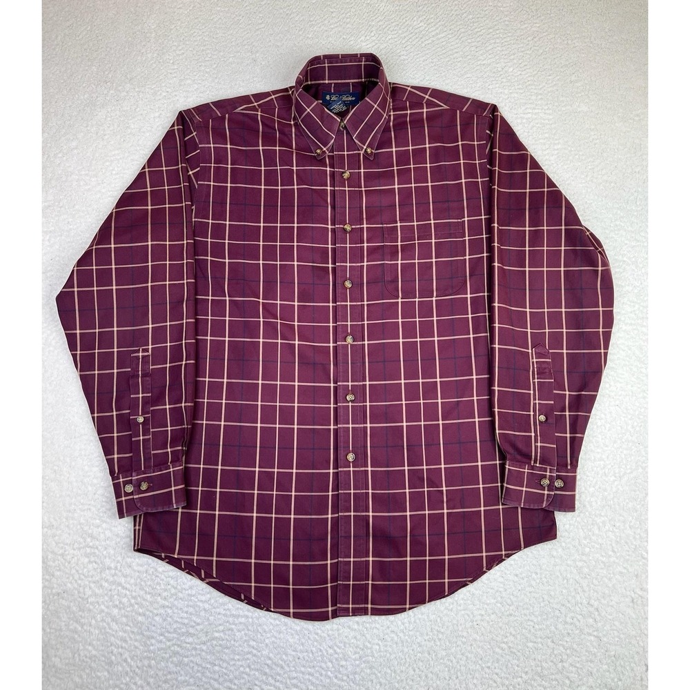 Brooks Brothers Shirt Mens Medium Red Plaid Non Iron Twill Long Sleeve Button Up